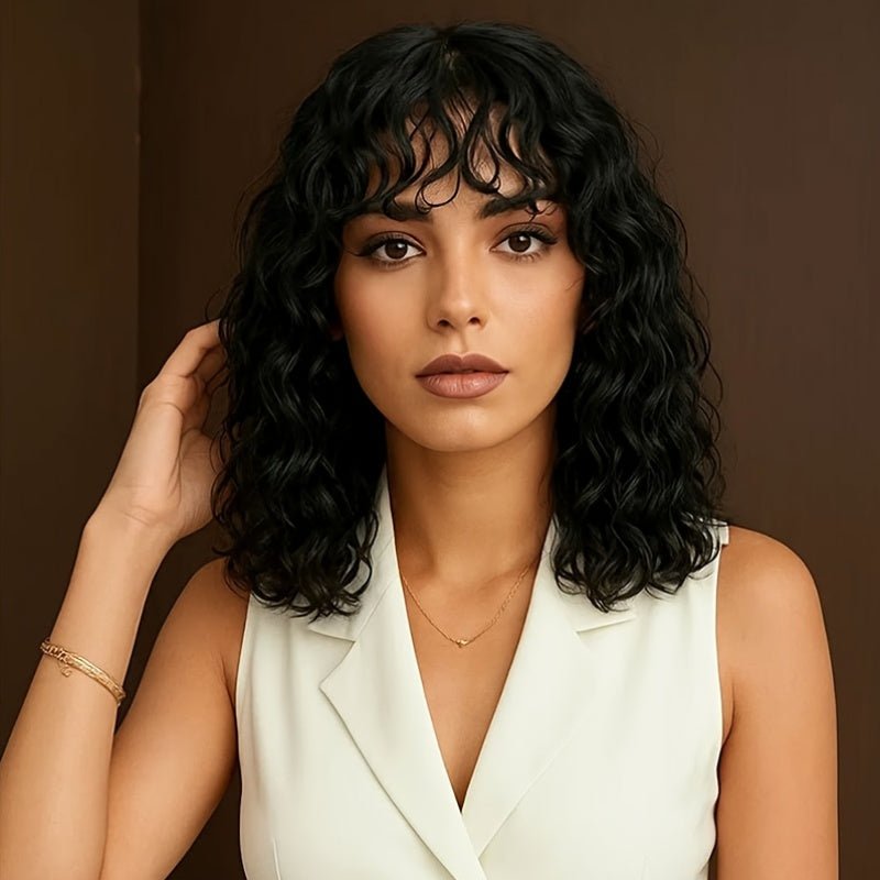 Glueless Water Wave Human Hair Wig with Bangs - WigWonders