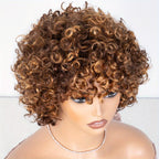 Highlighted Jerry Curl Bob Human Hair Wig - Glueless - WigWonders