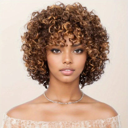 Highlighted Jerry Curl Bob Human Hair Wig - Glueless - WigWonders