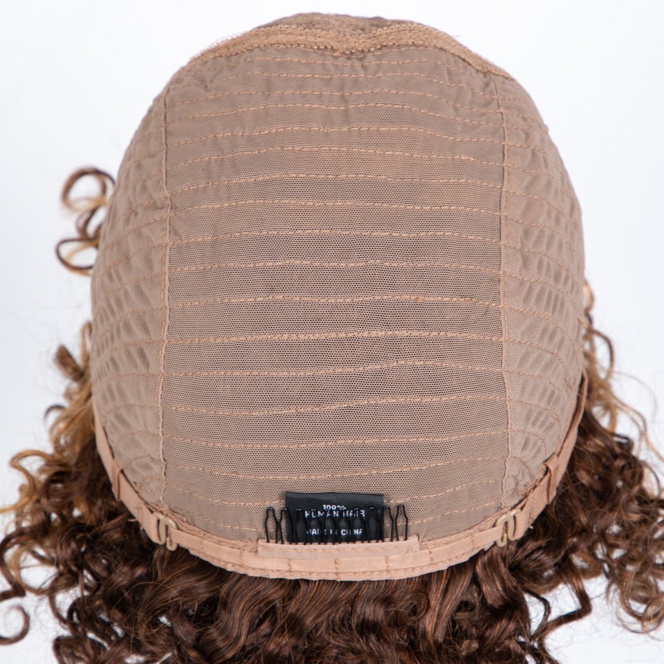 Highlighted Jerry Curl Bob Human Hair Wig - Glueless - WigWonders