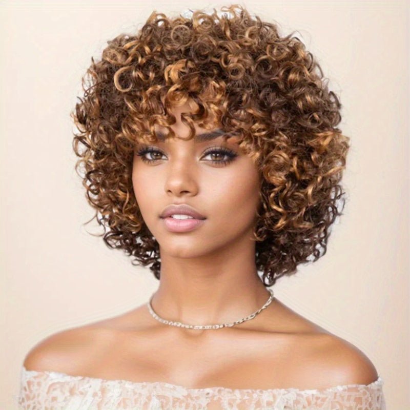 Highlighted Jerry Curl Bob Human Hair Wig - Glueless - WigWonders