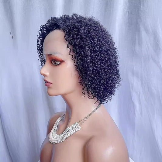 Human Hair C - Part Lace Front Wig 10 Inch Curly Bob NC - WigWonders