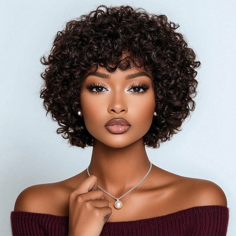 Human Hair Curly Wig with Bangs Glueless Kinky Curly Bob Wig for Women - WigWonders