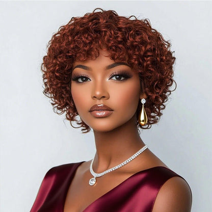 Human Hair Curly Wig with Bangs Glueless Kinky Curly Bob Wig for Women - WigWonders