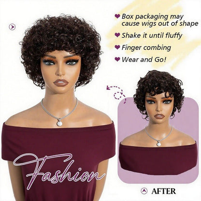 Human Hair Curly Wig with Bangs Glueless Kinky Curly Bob Wig for Women - WigWonders