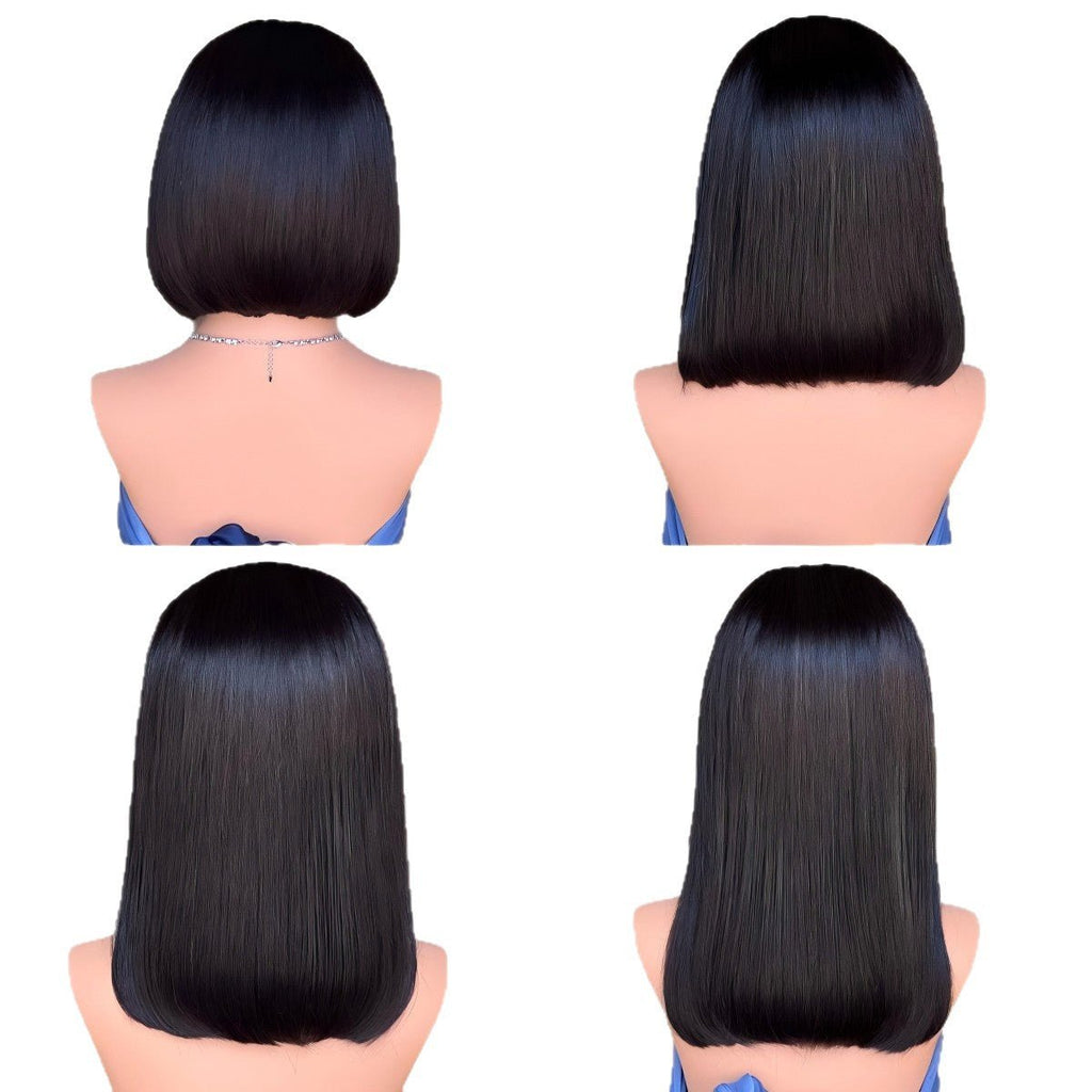 Human Hair Lace Front Bob Wig Straight Black 8" - 14" - WigWonders