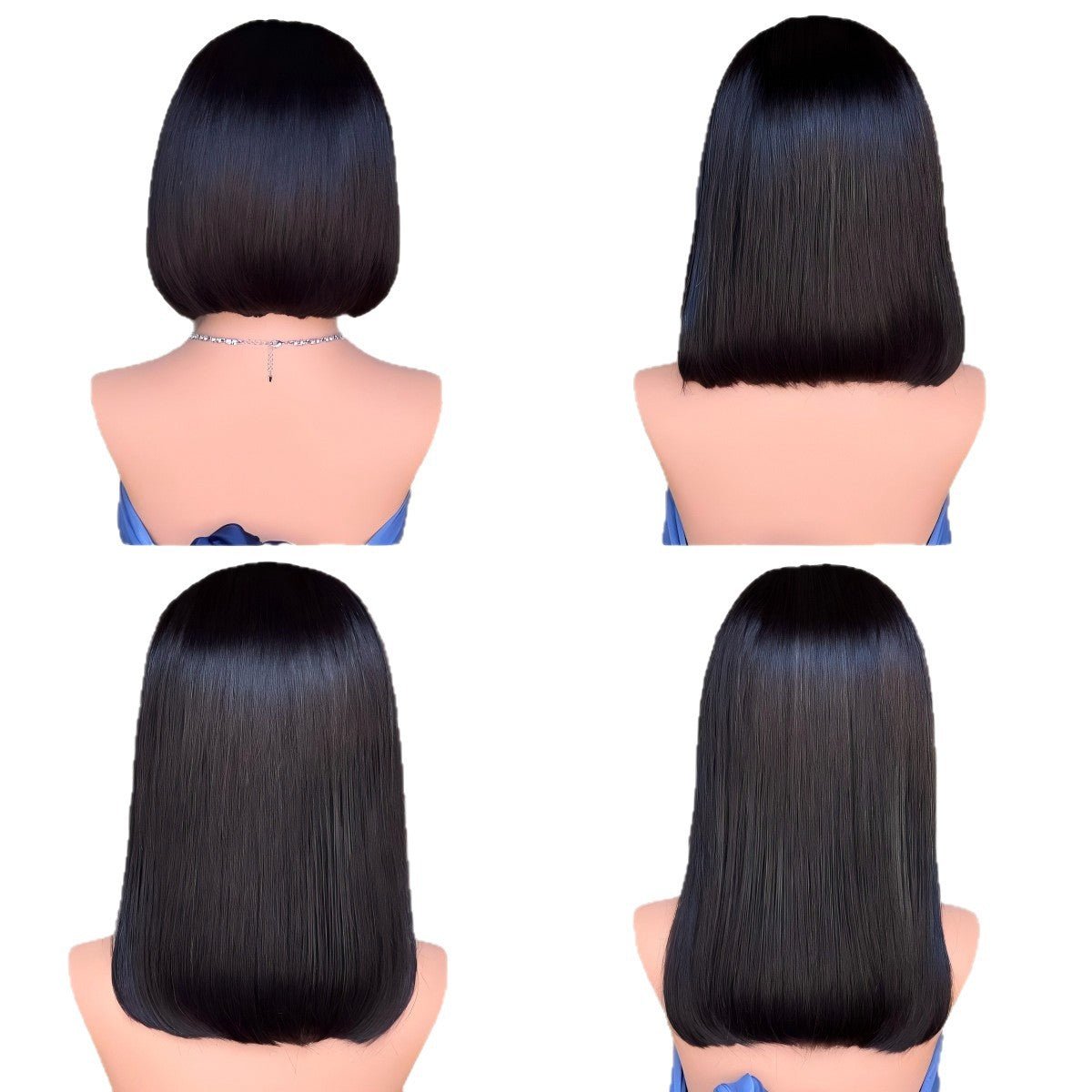 Human Hair Lace Front Bob Wig Straight Black 8" - 14" - WigWonders