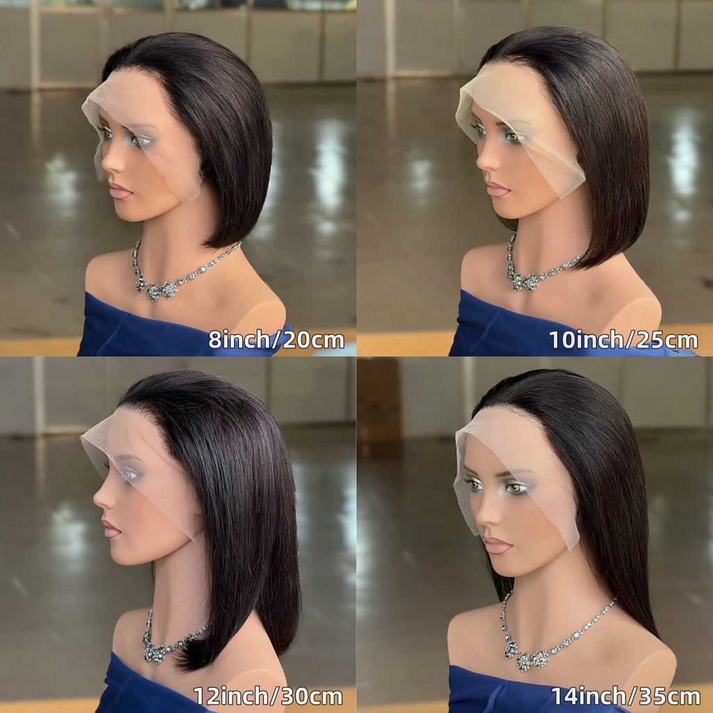 Human Hair Lace Front Bob Wig Straight Black 8" - 14" - WigWonders