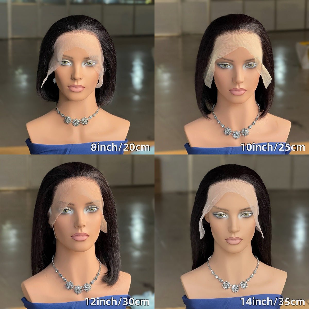 Human Hair Lace Front Bob Wig Straight Black 8" - 14" - WigWonders