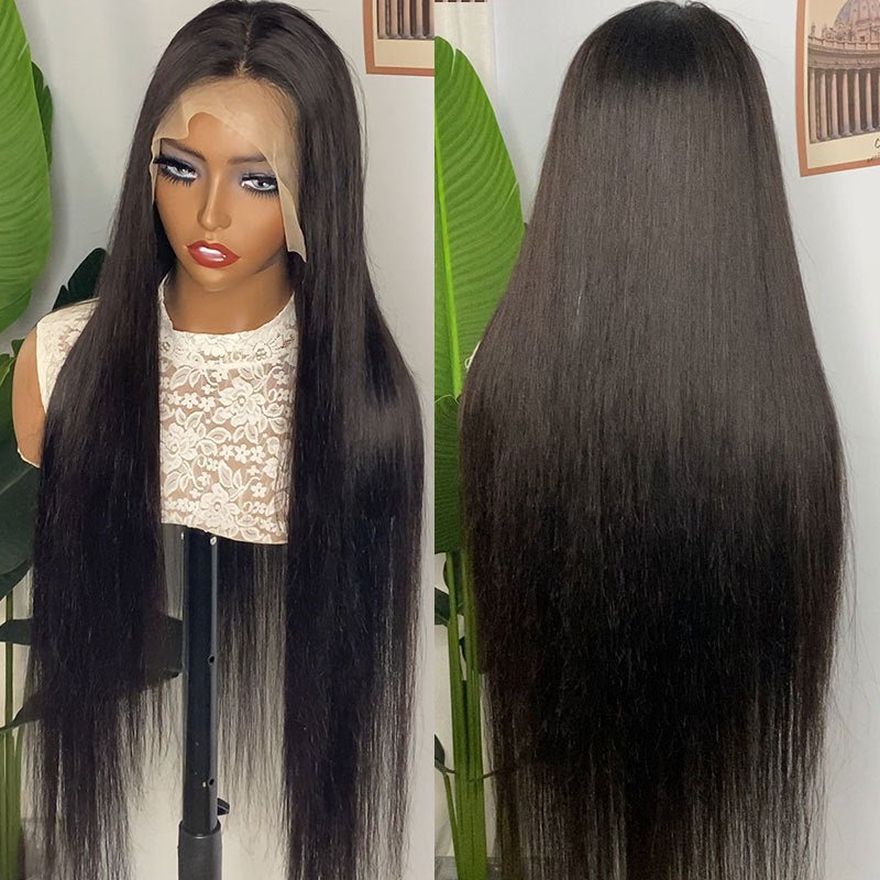 Human Hair Lace Front Wig Straight Middle Part Extra Long - WigWonders