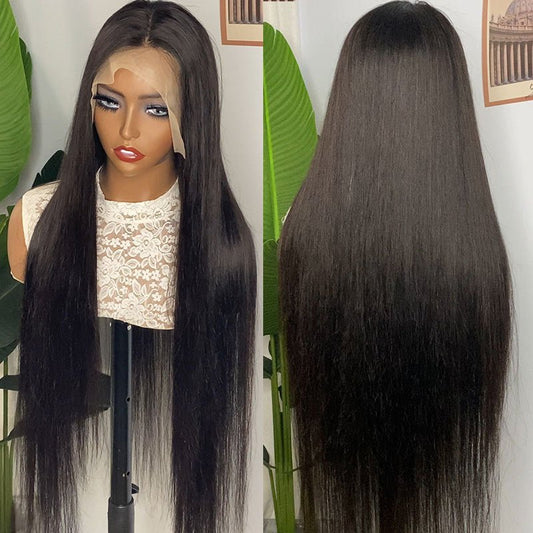 Human Hair Lace Front Wig Straight Middle Part Extra Long - WigWonders