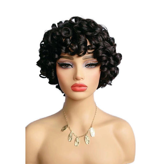 Human Hair Pixie Cut Wig Short Curly Wig 8 Inch - WigWonders