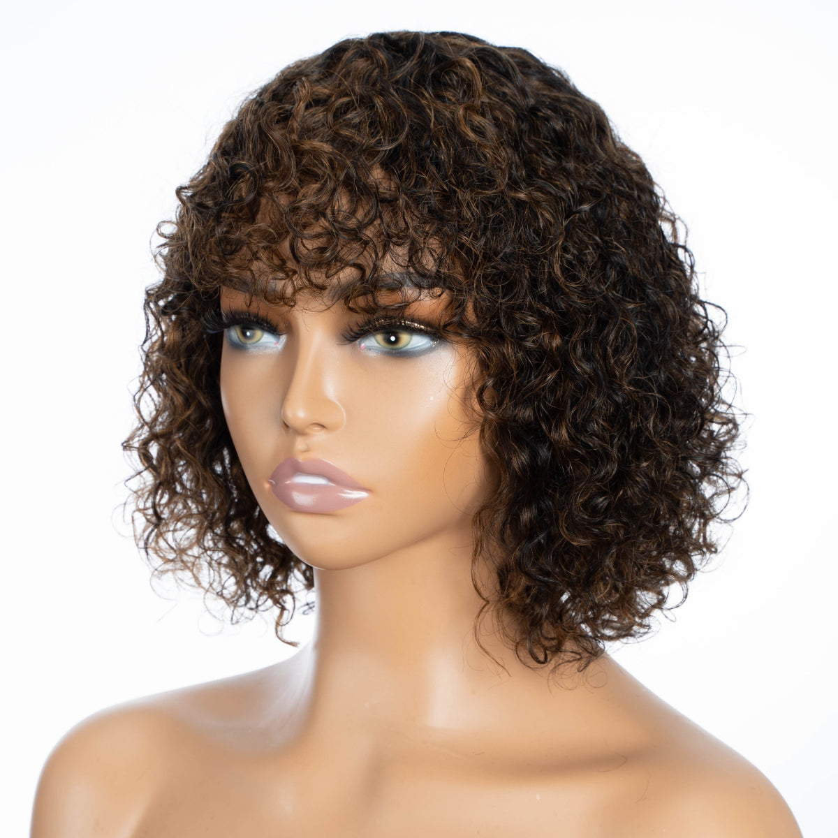 Jerry Curly Human Hair Wig with Bangs - WigWonders