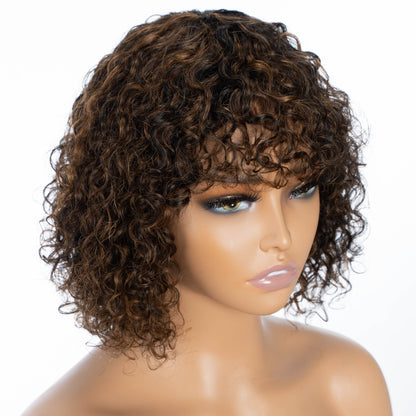 Jerry Curly Human Hair Wig with Bangs - WigWonders
