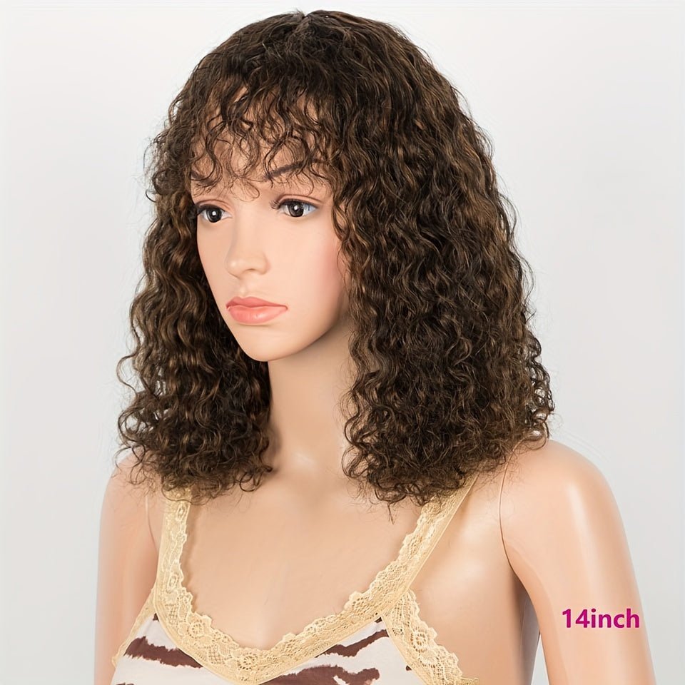 Jerry Curly Human Hair Wig with Bangs - WigWonders