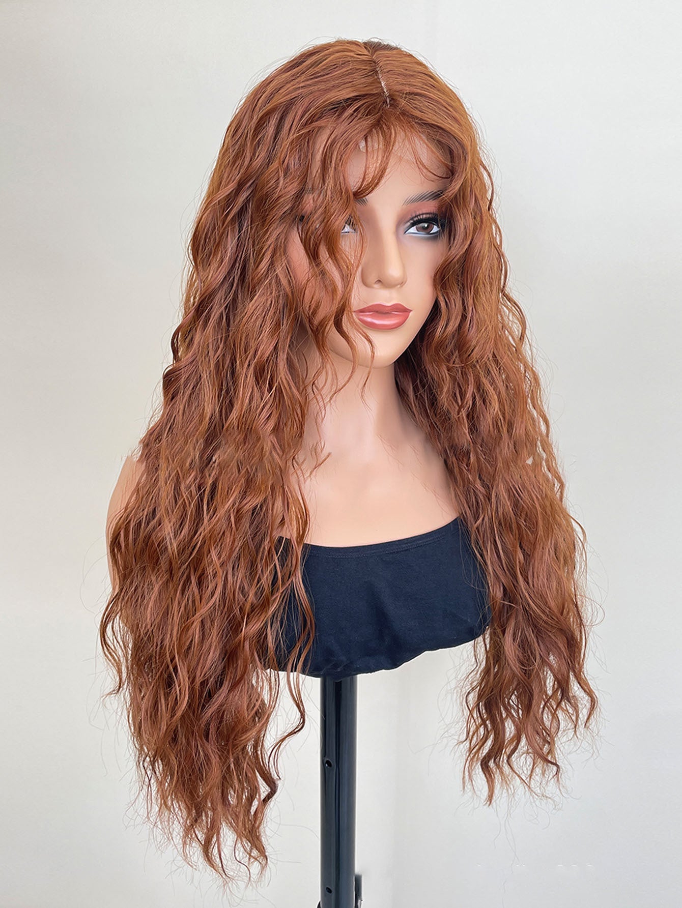 Long Curly Korean Style Lace Scalp Full Cap Synthetic Wig - WigWonders