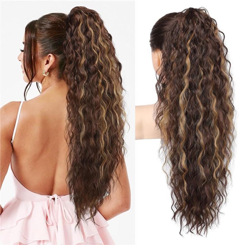 Long Curly Synthetic Clip Ponytail - Multiple Colors - WigWonders