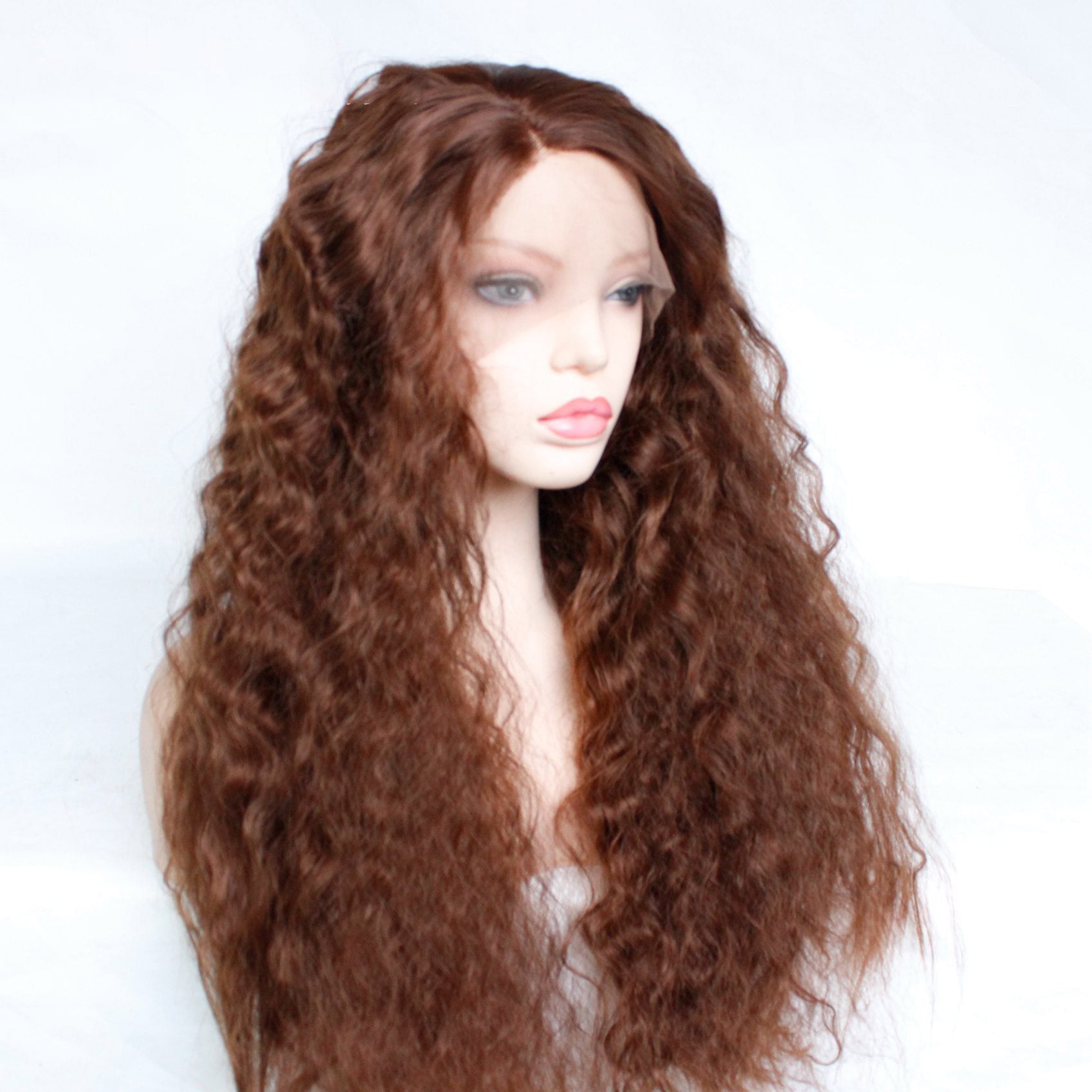 Long Kinky Curly Brown Synthetic Lace Front Wig - Heat Resistant - WigWonders