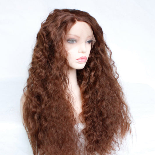 Long Kinky Curly Brown Synthetic Lace Front Wig - Heat Resistant - WigWonders