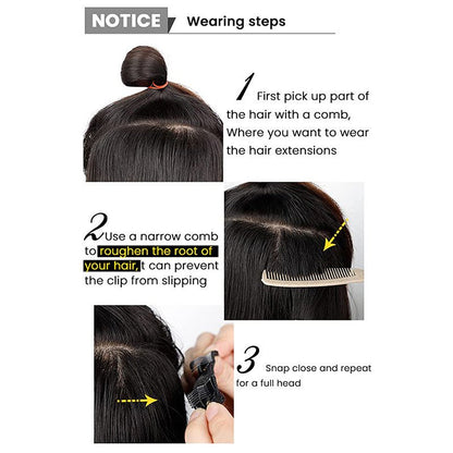 Long Wavy Middle Part Clip - In Synthetic Hair Extension – Brown Black with Light Brown Highlights - WigWonders