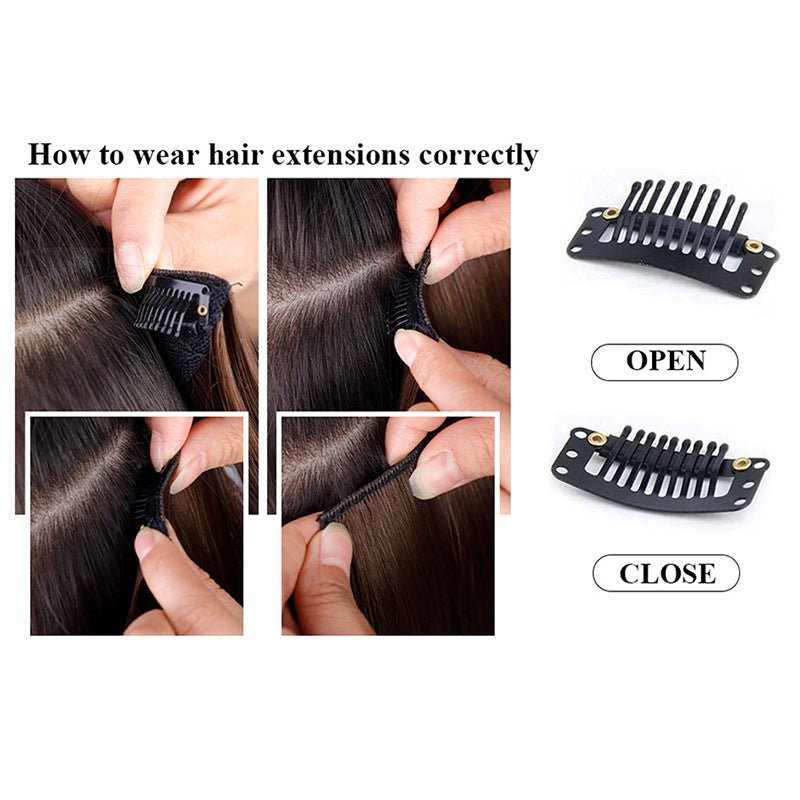 Long Wavy Middle Part Clip - In Synthetic Hair Extension – Brown Black with Light Brown Highlights - WigWonders