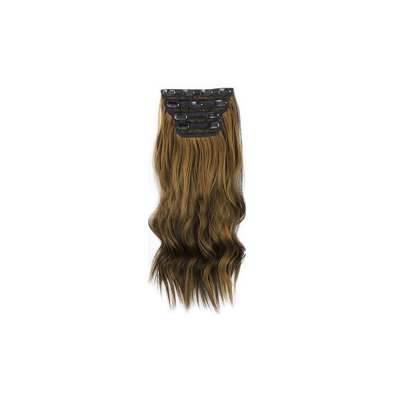 Long Wavy Middle Part Clip - In Synthetic Hair Extension – Brown Black with Light Brown Highlights - WigWonders