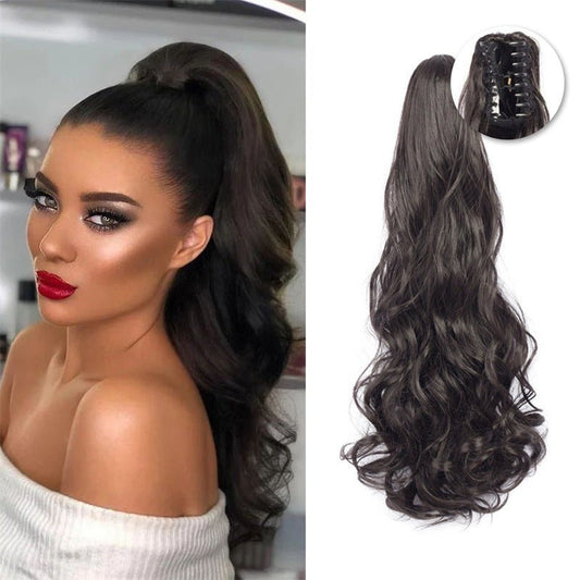 Long Wavy Synthetic Ponytail Hair Extension Invisible Claw Clip - WigWonders