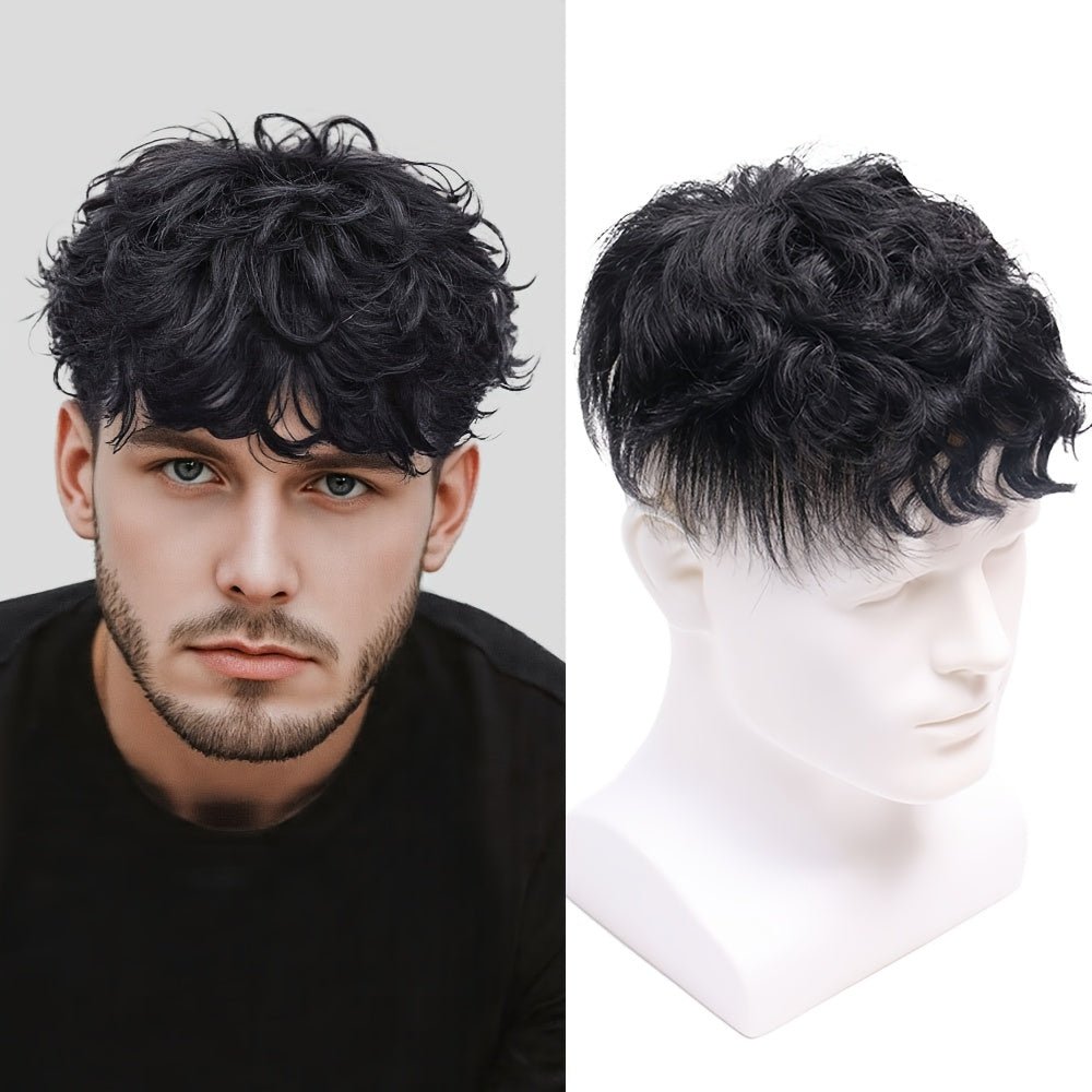 Men's 4 Short Curly Human Hair Wig - WigWonders