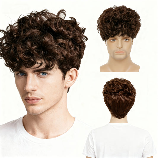 Men's 6" Jerry Curl Short Synthetic Wig - WigWonders