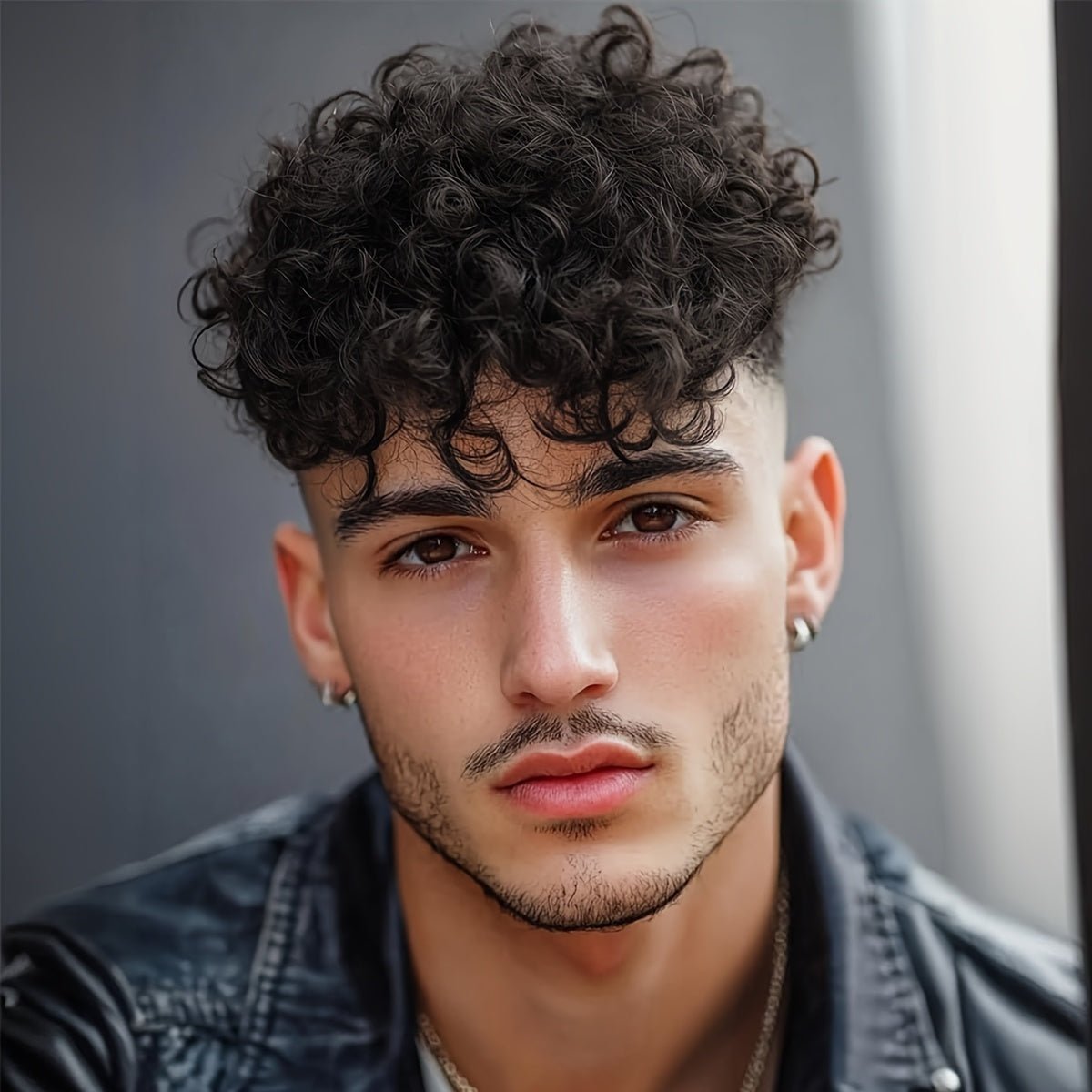 Men's 8" Synthetic Curly Wig - Jet Black - WigWonders