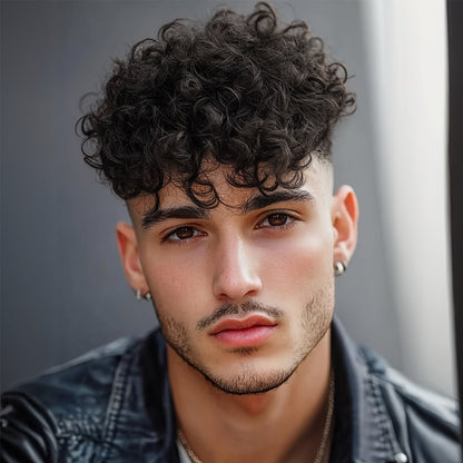 Men's 8" Synthetic Curly Wig - Jet Black - WigWonders