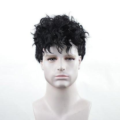 Men's Short Curly Synthetic Wig — Black - WigWonders
