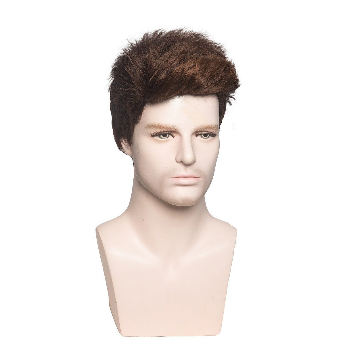 Men's Short Straight Synthetic Wig — Brown - WigWonders