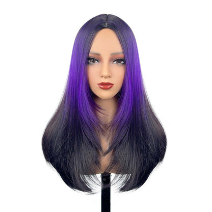 Middle Part Ombré Straight - Wavy Full Cap Synthetic Hair Wig - WigWonders