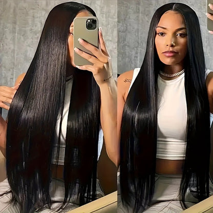 Natural Black Straight Lace Closure Wig | 4x4 HD Transparent Lace Glueless - WigWonders