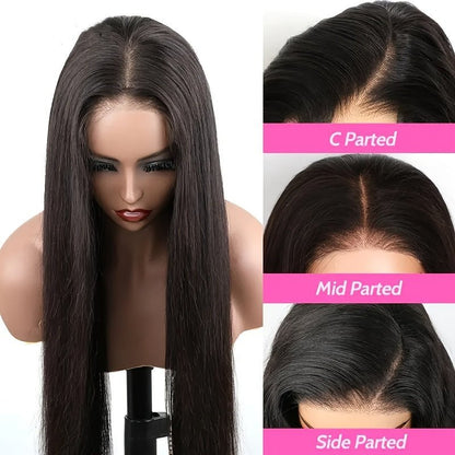 Natural Black Straight Lace Closure Wig | 4x4 HD Transparent Lace Glueless - WigWonders