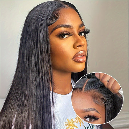 Natural Black Straight Lace Closure Wig | 4x4 HD Transparent Lace Glueless - WigWonders