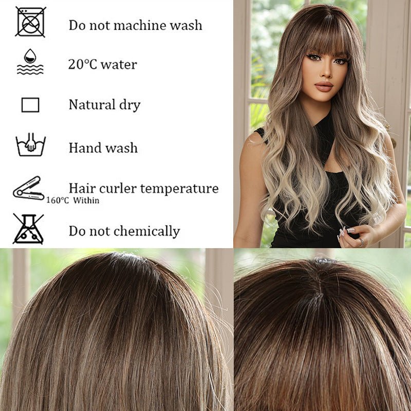 Ombre Ash Blonde Long Wavy Synthetic Full Wig - WigWonders