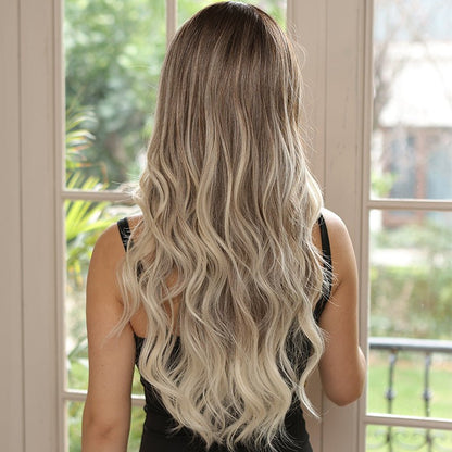 Ombre Ash Blonde Long Wavy Synthetic Full Wig - WigWonders