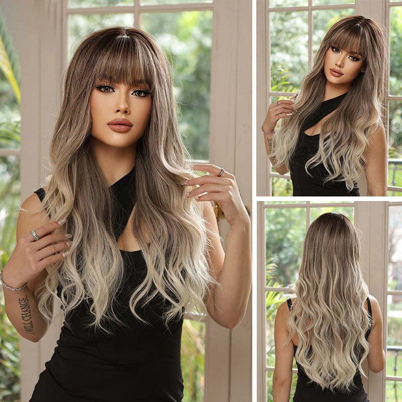 Ombre Ash Blonde Long Wavy Synthetic Full Wig - WigWonders