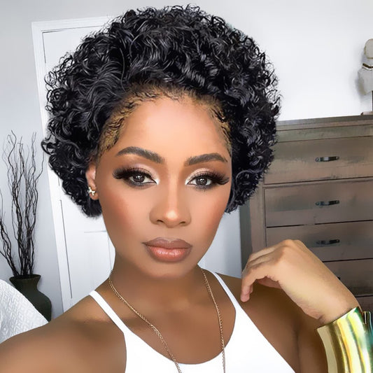 Pixie Curly 13x1 Lace Front Human Hair Wig - Short Bouncy Curls - WigWonders