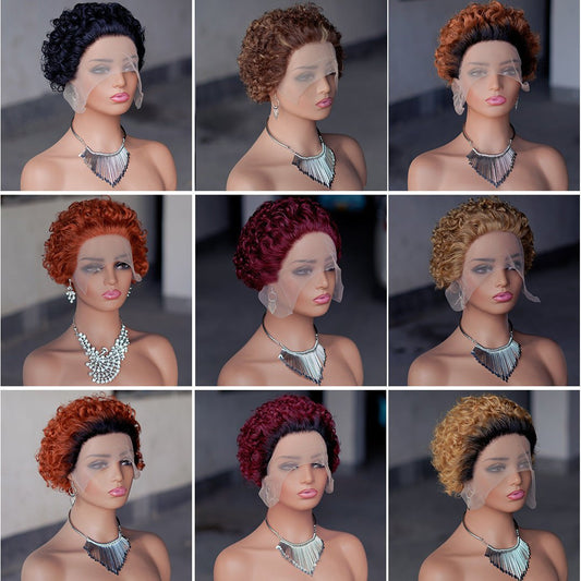Pixie Curly 13x1 Lace Front Human Hair Wig - Short Bouncy Curls - WigWonders