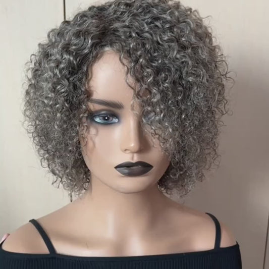 8-inch Salt & Pepper Curly Wig - Rose Net