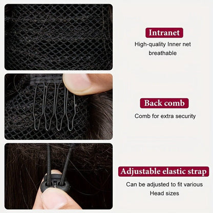 Seamless Wrap - Around Straight Human Hair Ponytail Extension - Natural Black - WigWonders