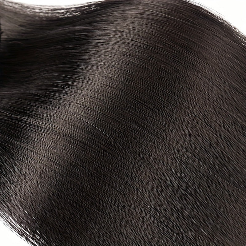 Seamless Wrap - Around Straight Human Hair Ponytail Extension - Natural Black - WigWonders