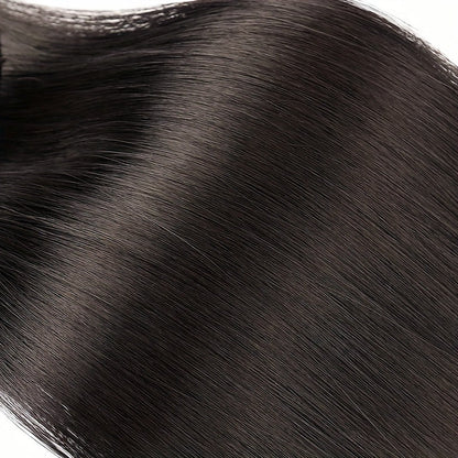 Seamless Wrap - Around Straight Human Hair Ponytail Extension - Natural Black - WigWonders