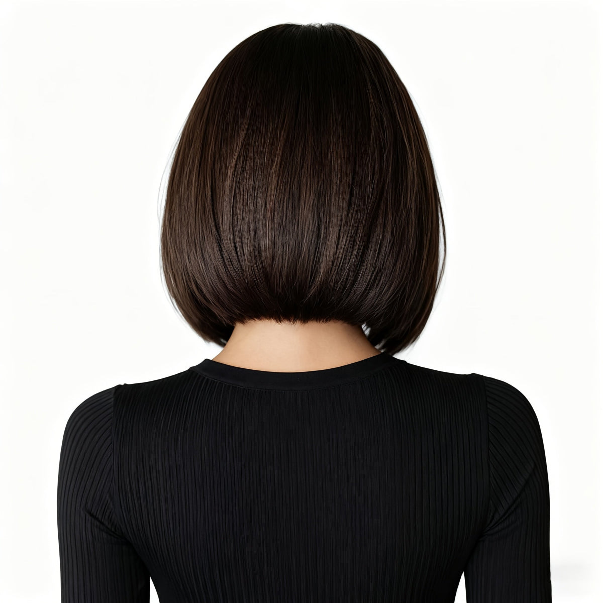 Short Bob Wig with Bangs - Brown Synthetic - WigWonders
