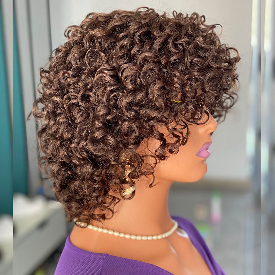 Short Curly Human Hair Wig with Bangs – 150% Density - WigWonders