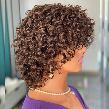 Short Curly Human Hair Wig with Bangs – 150% Density - WigWonders