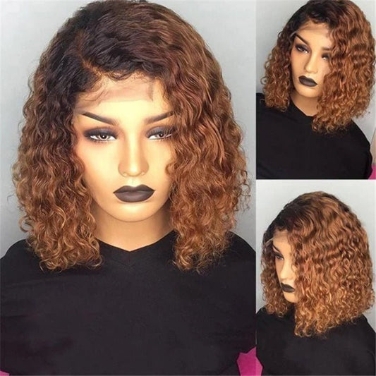 Short Curly Synthetic Wig - Ombre Gradient Colors for Women - WigWonders